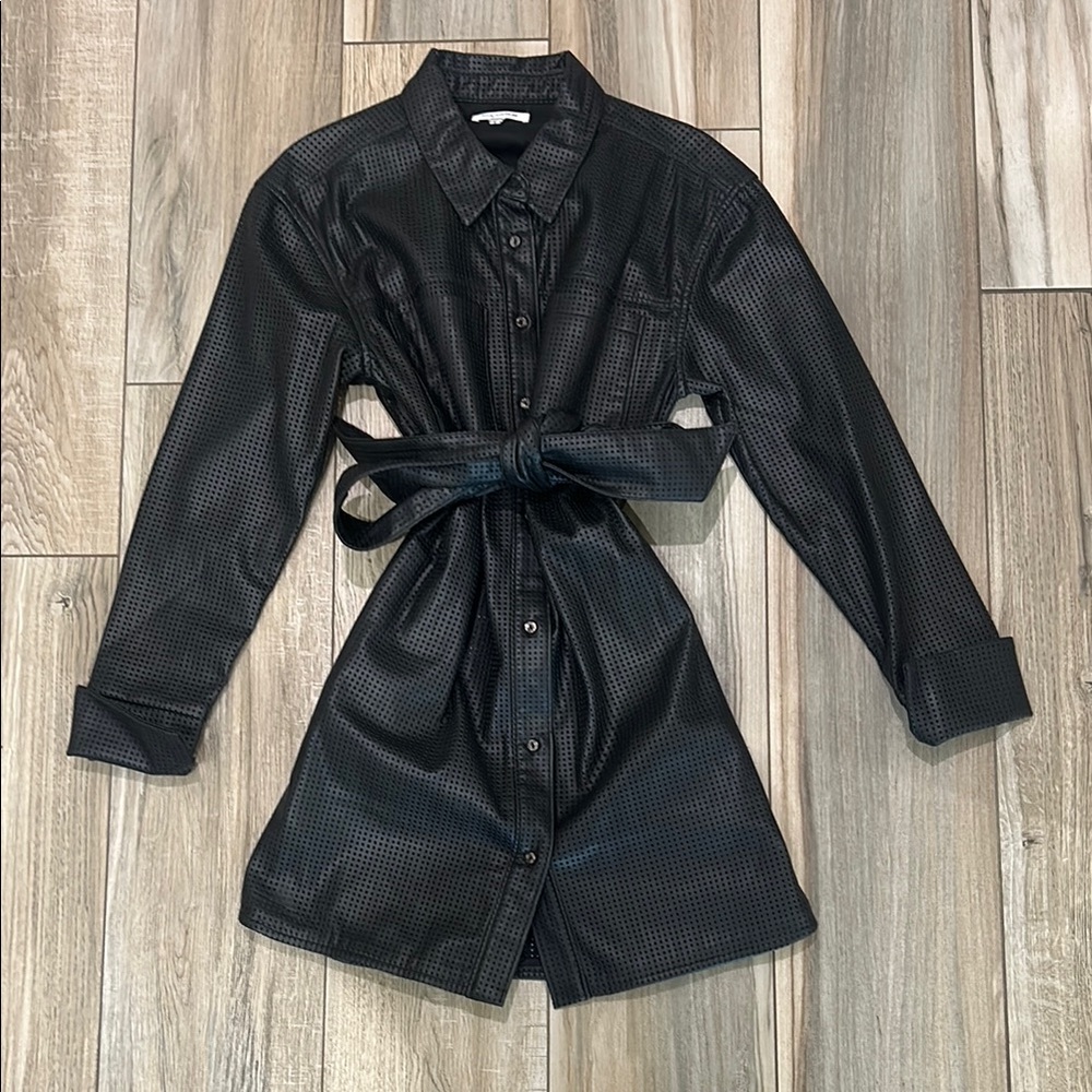 Black Belted Women's Pleather Dress